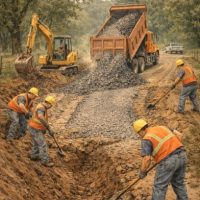 Ditches and rock base